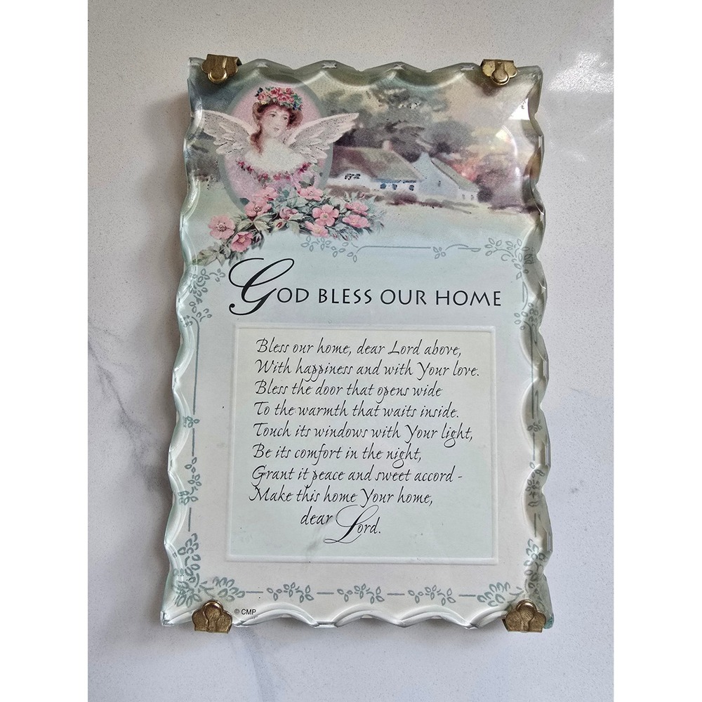 Kathy Ann Crystal Inspirations God Bless Our Home Angel Beveled Glass Plaque